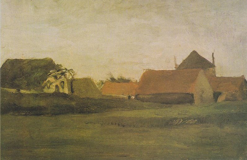 Farmhouses in Loosduinen at The Hague in the dawn